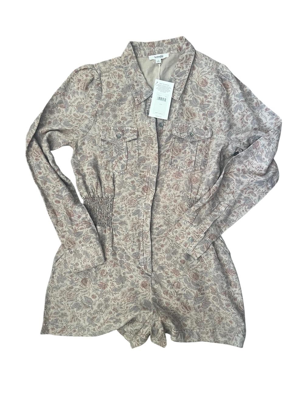 NWT Splendid Zion Long Sleeve Romper Size S Stone Gray Floral Tencel - Picture 3 of 10